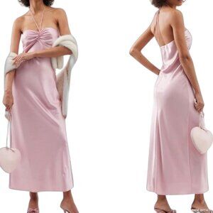 Reformation Valora Satin Pink Halter Maxi Dress Size 12 NWT